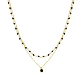 Collar plata de ley Doble Cadena Espinelas Negras Gold