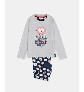 Pijama Manga Larga Love gris