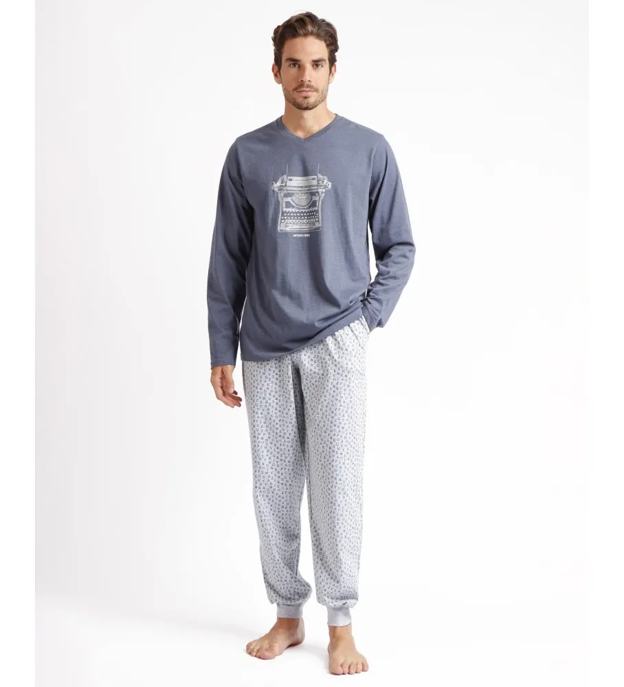 Pijama Manga Larga Typewriter gris