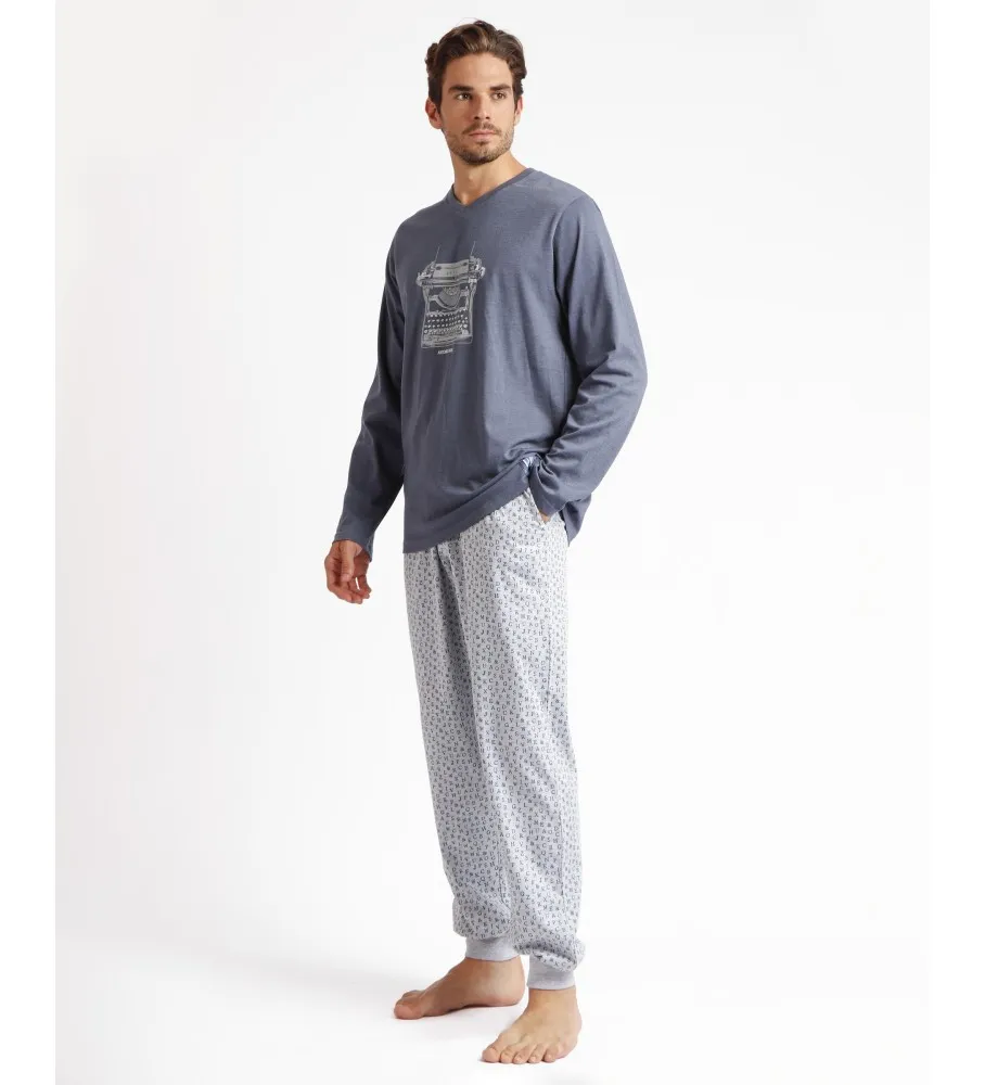 Pijama Manga Larga Typewriter gris