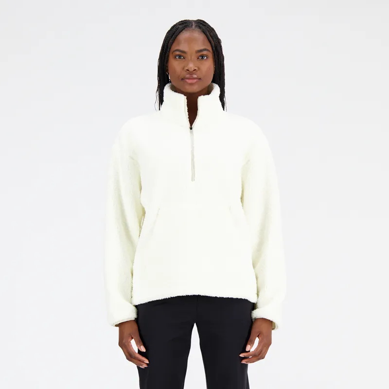 Polerón Polar Lifestyle Mujer New Balance Archiever Sherpa Pullover Blanco