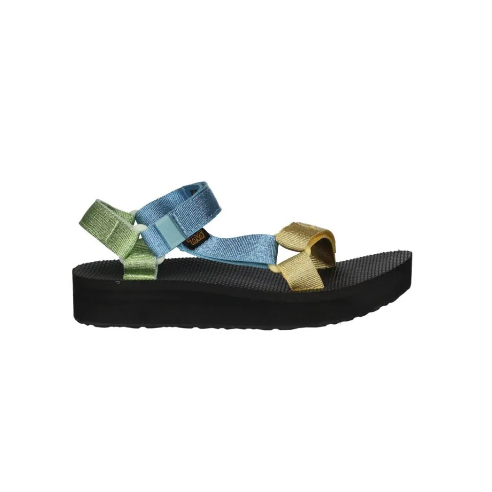 Sandalia Playa Velcro Amarillo/azul/verde Tres Tiras Piso Negro Grueso