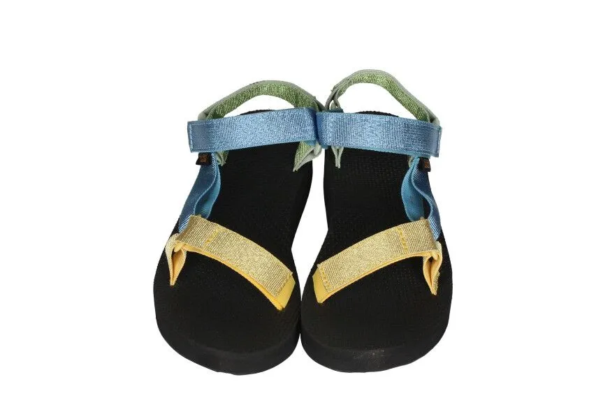 Sandalia Playa Velcro Amarillo/azul/verde Tres Tiras Piso Negro Grueso