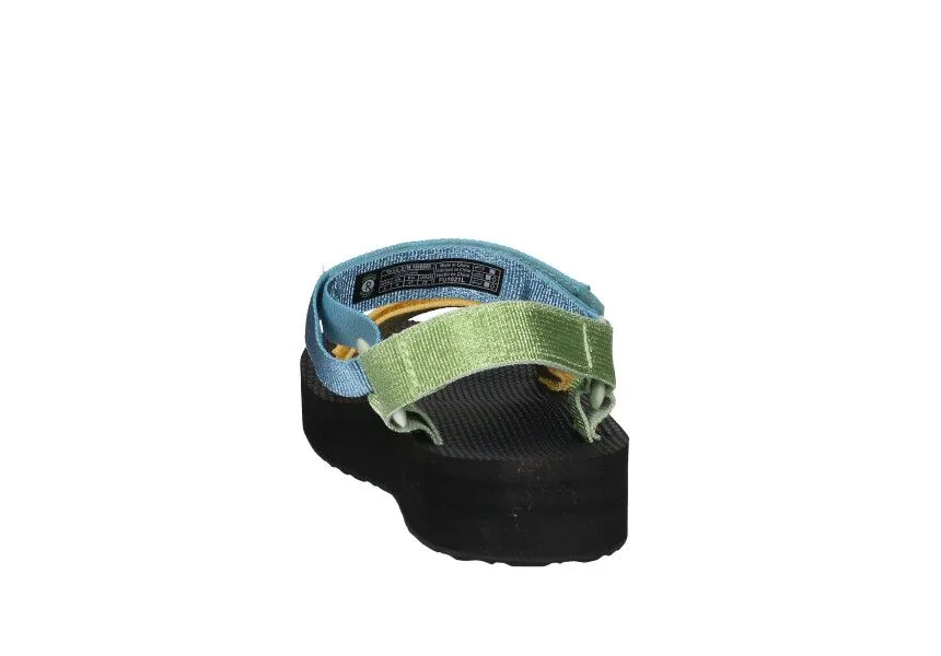 Sandalia Playa Velcro Amarillo/azul/verde Tres Tiras Piso Negro Grueso