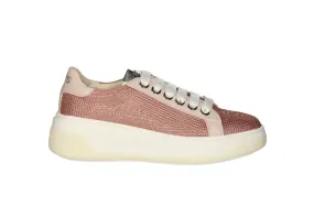 Sneaker Nobuck Rosa Brillantitos Piso Grueso Blanco