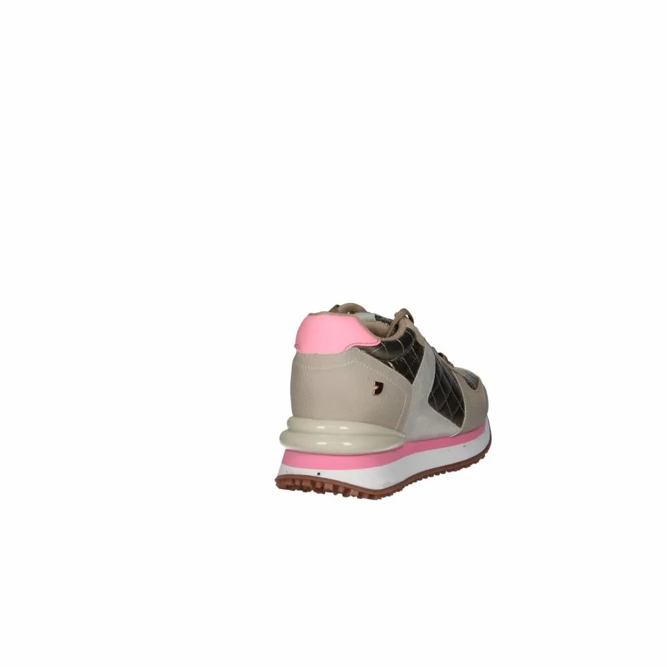 Sneaker Piel Beig Acolchado Dorado Pieza Talon Rosa